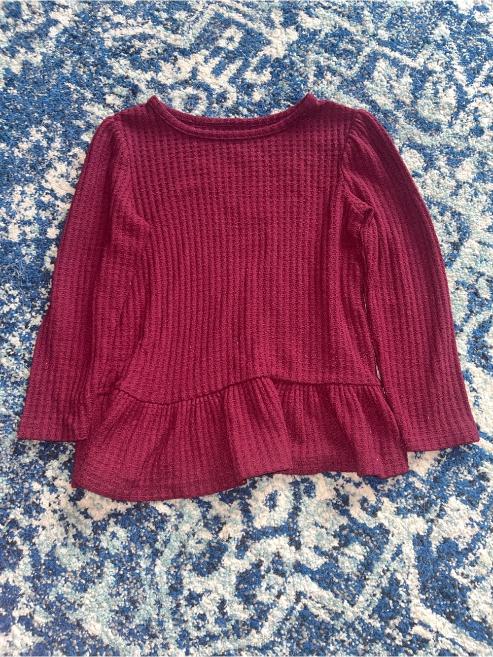 Cat & Jack Long-Sleeve Waffle Peplum Top - Burgundy